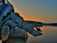 Outboard with Thayer Lake Sunset