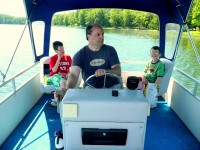May 29 2010 Pontoon Cruise before Swimming Uncle Kevin and the twins on a morning cruise