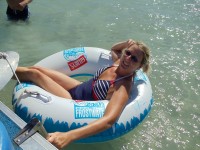 DSC01081 Becky floats on Torch Lake